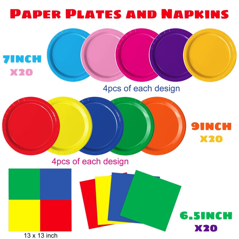 Oigco 60 PCS Colorful Paper Plates, Pastel Plates and Napkins, Rainbow Disposable Tableware for Birthday, Picnic, Baby Shower, Holidays, 10 Colors - Image 2